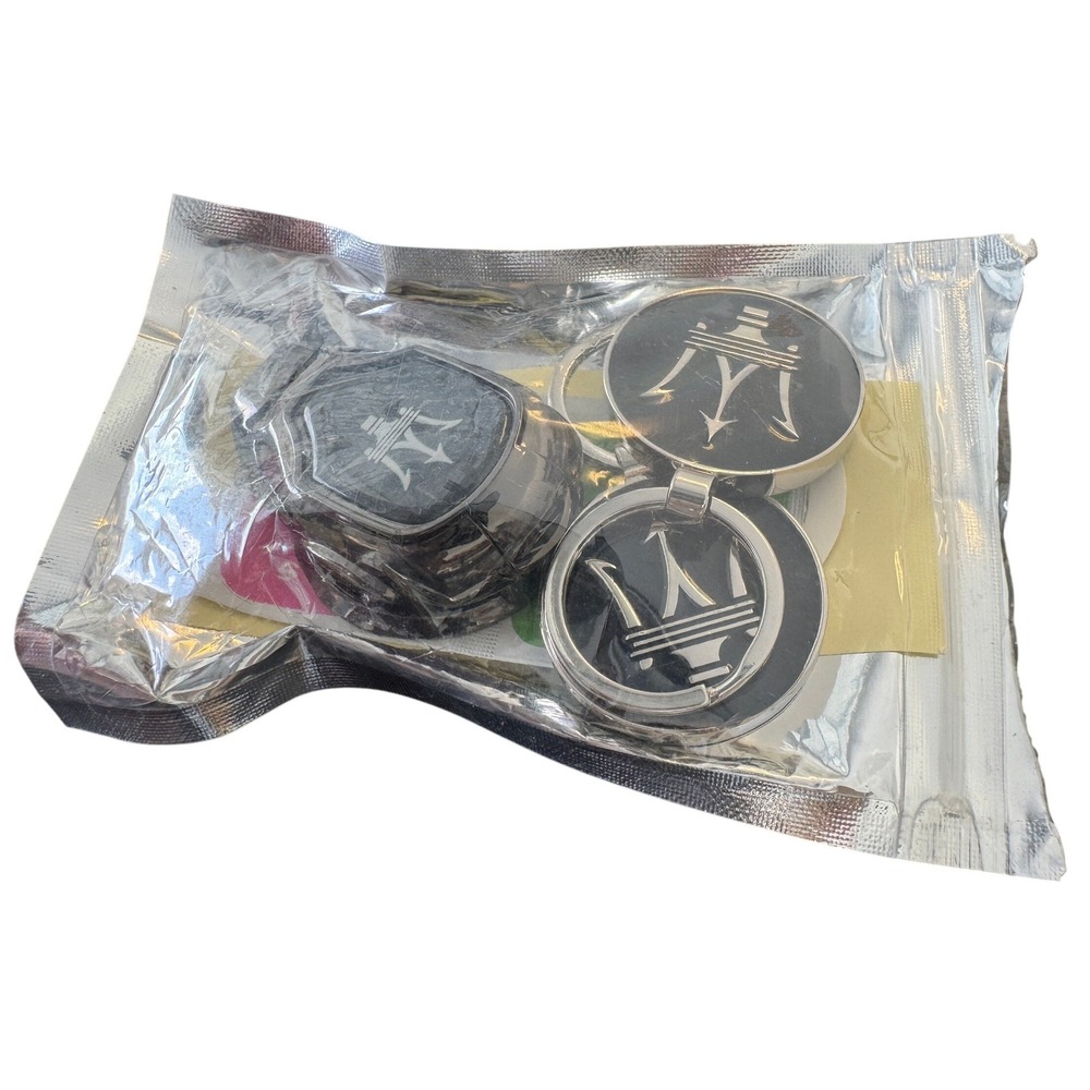 Maserati Logo Keychain and Ignition Button Cover Set Black Silver 3 Piece - Picture 4 of 4